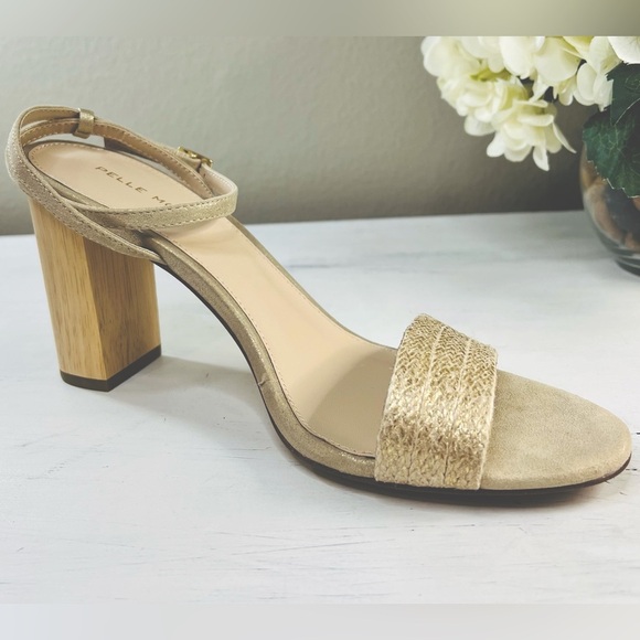 PELLE MODA Zina | Platinum Sandal, Jute and Metallic Suede on Heel, Gold, Sz 10M - Picture 1 of 10